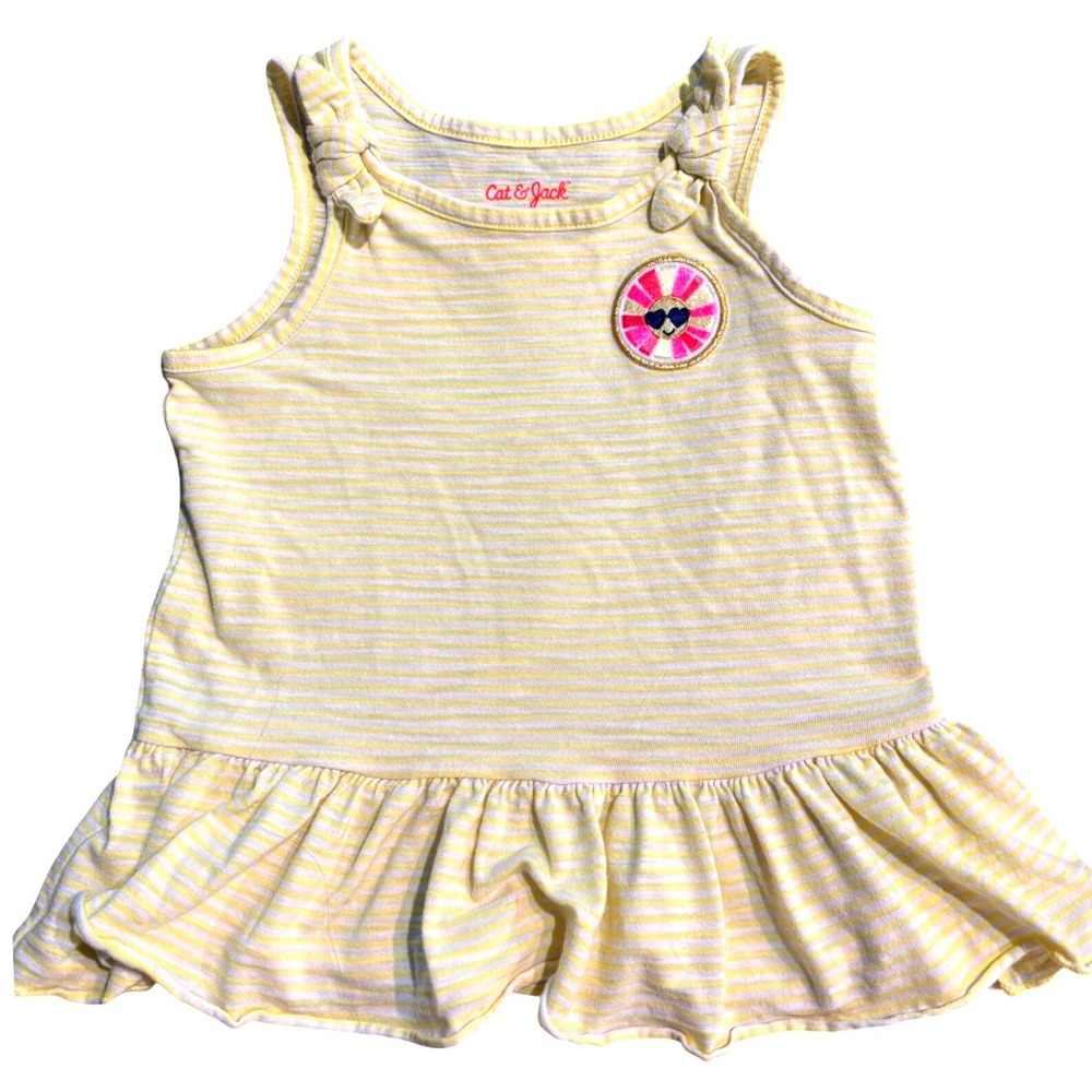Cat & Jack Girls Yellow Striped Peplum Tank Top Sun Patch Sleeveless Shirt 5T